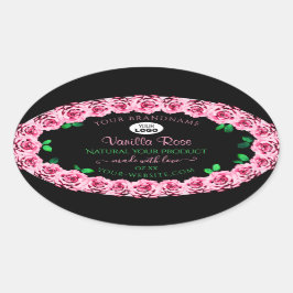 Logotypen Black Product Labels i rosa ros Ram Eleg Ovalt Klistermärke