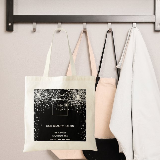 Logotypen Black silver glitter business Tygkasse (Skapare uppladdad)