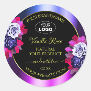 Logotypen blommigt Blue Rosa Lila Black Product La Runt Klistermärke