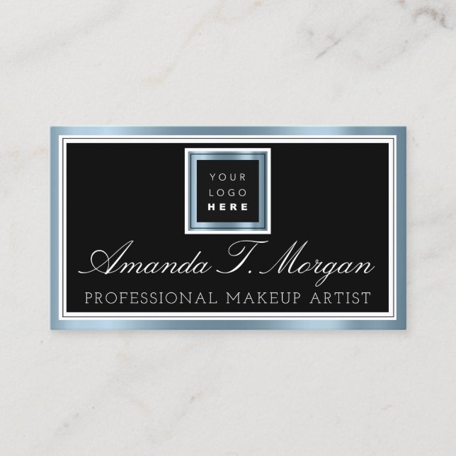 Logotypen Bröllop Event Planner Black Metall Blue Visitkort (Framsida)