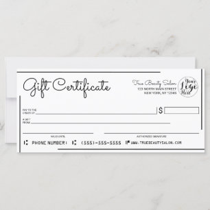 Logotypen Check Gift-certifikat för vit svart Grän