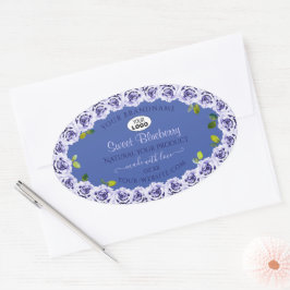 Logotypen Cute Ro med Paket-etiketter för ljusblå  Ovalt Klistermärke