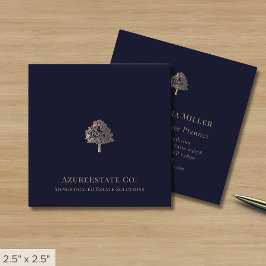 Logotypen elegant Navy Blue Guld Träd Fyrkantigt Visitkort