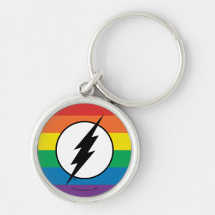Logotypen för Flash-regnbåge Rund Silverfärgad Nyckelring