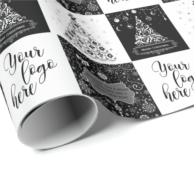 Logotypen för jultomten Black White Business Presentpapper (Rullad Hörn)