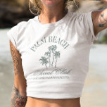 Logotypen för Klubben  i Retro Luxe Beach Bachelor T Shirt<br><div class="desc">Retro Luxe Beach Bachelorette Logotyp Social Klubb Aesthetic Handflatan Träd Anpassningsbar Bachelorette Party Shirts</div>