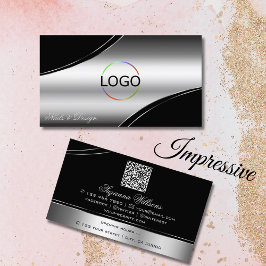 Logotypen för lyxsvart Silver Curved Decor Linjer  Visitkort