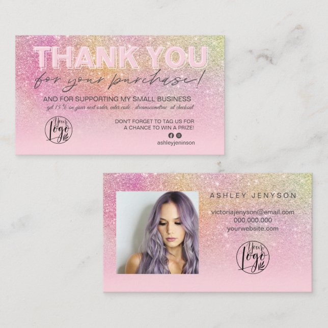 Logotypen för Rainbow glitter-skript Visitkort (Fram/baksida)