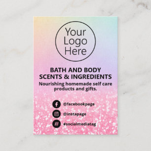 Logotypen Klistra in och Rosa Glitter Spa Ingredie Visitkort