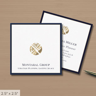 Logotypen Luxe Navy Blue Gräns Guld Fyrkantigt Visitkort