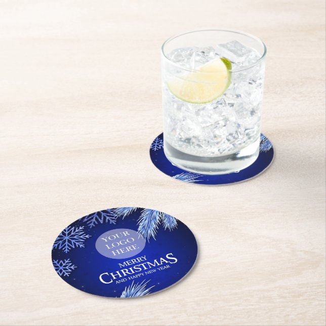 Logotypen Luxury Blue Company jul Underlägg Papper Rund (Insitu)