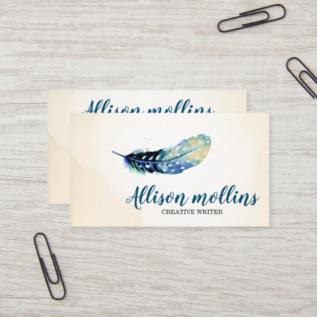 Logotypen Modernt Kreativ Writer Feather Visitkort (Fram/Back In Situ)