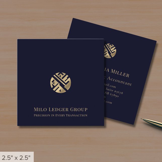 Logotypen Navy Blue Guld Fyrkantigt Visitkort (Skapare uppladdad)