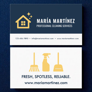 Logotypen Navy Blue & Guld Modern Städning Service Visitkort