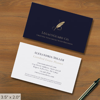 Logotypen Navy Blue Guld Quill Visitkort