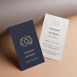 Logotypen Navy & Guld Lotus | Massage av Yoga Häls Visitkort