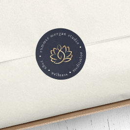 Logotypen Navy & Guld Lotus | Yoga Hälsa Spa Runt Klistermärke
