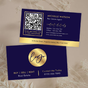 Logotypen Navy & Guld Modern Real Gods QR Code Visitkort