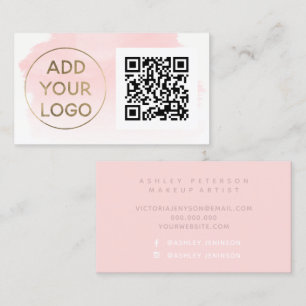logotypen Qr för för rosa av vattenfärgspenseldra Visitkort