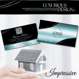Logotypen QR för superb Black Teal Curved Decor Li Visitkort