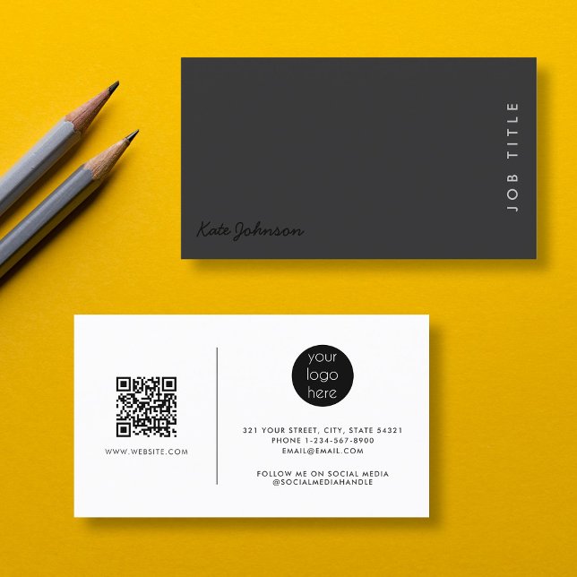 Logotypen QR-kod för svart, minimalistisk professi Visitkort (Professional Script Black Minimalist QR Code Logo Business Card)