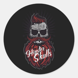 Logotypen Skull Hipster Mustache Beard Beared Must Runt Klistermärke