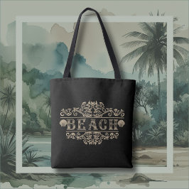 Logotypen Svartvit och brun Vintage Beach, verktyg Tygkasse