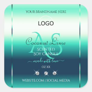 Logotypen Teal Shimmery Product Label Diamonds Mon Fyrkantigt Klistermärke