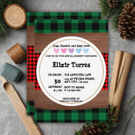 Logs Flanals Rustic Play Hearts Baby Shower Inbjudningar