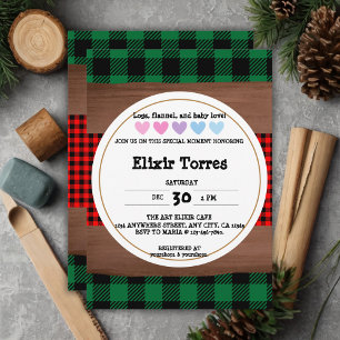 Logs Flanals Rustic Play Hearts Baby Shower Inbjudningar