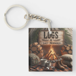 Logs & Lazy Mornings Keychain – Camping Adventure
