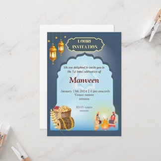 Lohri-inbjudan - Grått & Blue Inbjudningar