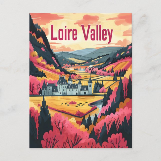 Loire Valley Frankrike vintage art Vykort (Framsida)