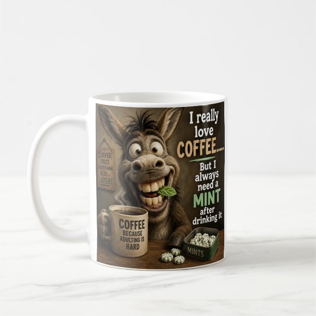 Lojal Kaffeälskande Åsna med Mints Kaffemugg (Vänster)