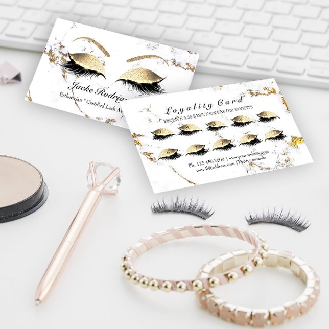 Lojalitetskort 10 Makeup Artist Lash Marble Guld (Loyalty Card 10 Makeup Artist Lashes Marble Gold)