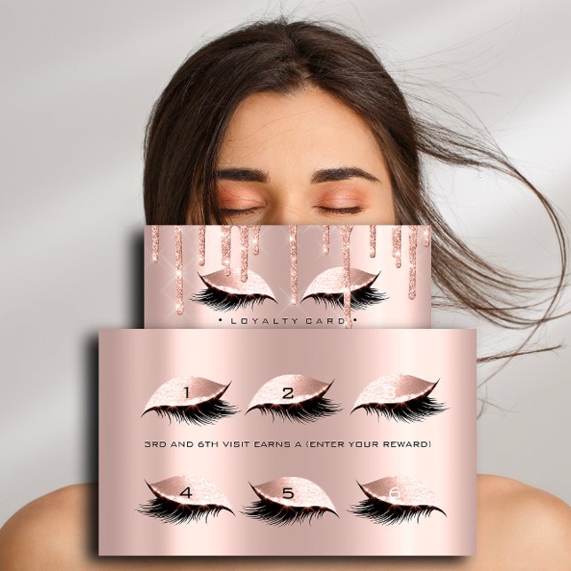 Lojalitetskort 6 Beauty Salon Lash Ro Guld Drives (Loyalty Card 6 Beauty Salon Lashes Rose Gold Drips)