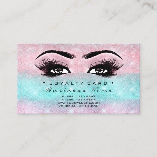 Lojalitetskort 6 Beauty Salon Lash Rosa Ocean Blue (Framsida)