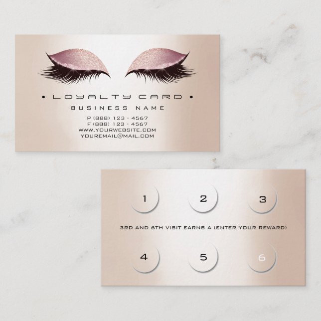 Lojalitetskort 6 Beauty Salon Makeup Ro Guld Ivory (Fram/baksida)