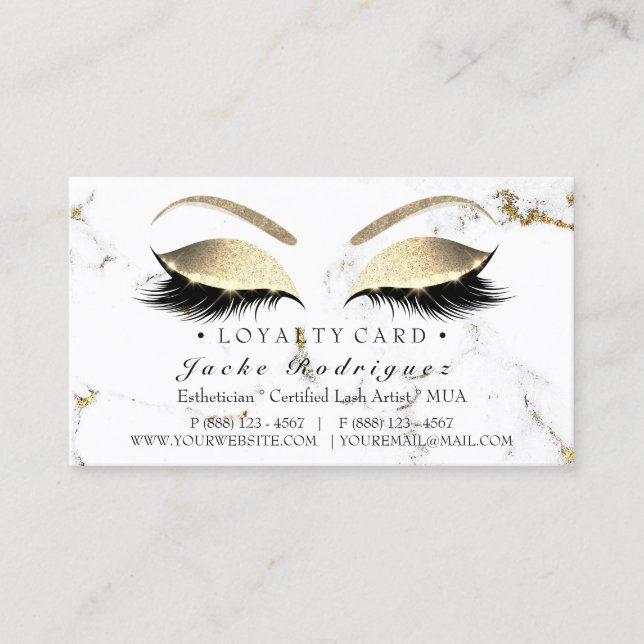 Lojalitetskort 6 Slår Beauty Lash Marble Guld (Framsida)