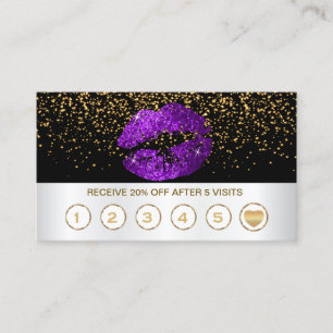 Lojalitetskort för lila Glitter Läppar på svart