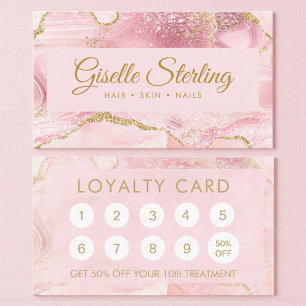 Lojalitetskort i rosa guldagat-marmor tidsbeställning kort