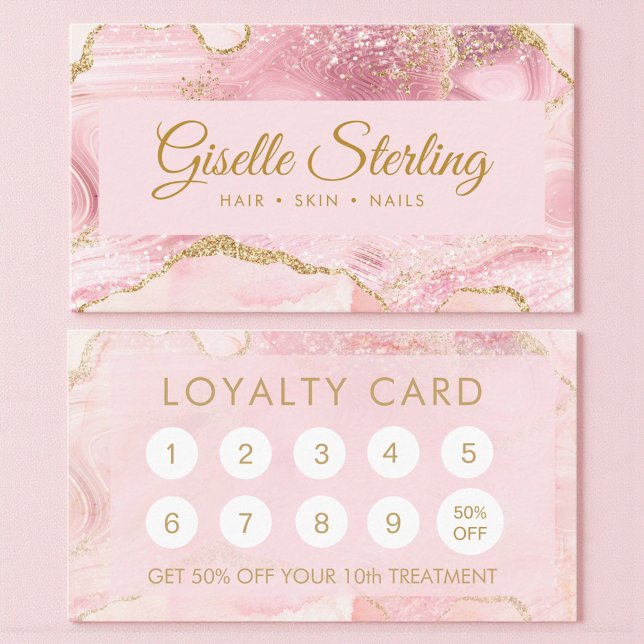 Lojalitetskort i rosa guldagat-marmor tidsbeställning kort (Skapare uppladdad)