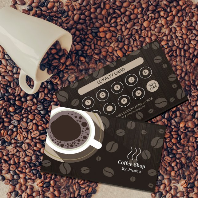 Lojalitetskort Kaffeshop Business Card Visitkort (loyalty card for cafes and coffee shops #loyalitycard #coffeecard #beancard #zazzlemade #coffeeshop)