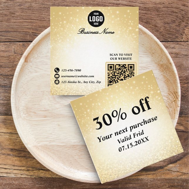 Lojalitetsrabatt för Glamous Glitter Guld QR-kod Rabattkort (Glamorous Glitter Gold QR Code Loyalty Discount Cards for Beauty Businesses)