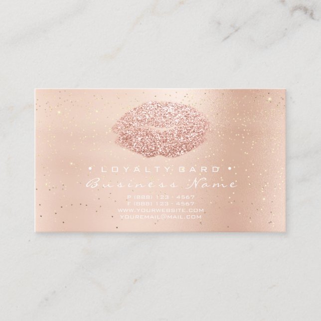 Lojalty Card 6 Beauty Salon Kiss Guld Hearts Läppa Lojalitetskort (Framsida)