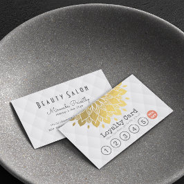 Lojalty Card Guld Blommigt White Leather Hair Make Lojalitetskort