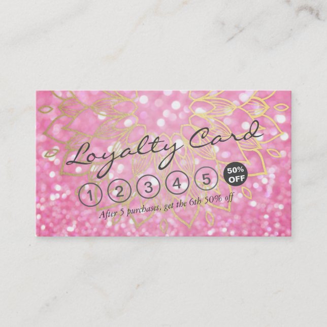 Lojalty Card Rosa Glitter Guld Blommigt Makeup Hai Lojalitetskort (Framsida)