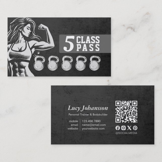 Lojalty för Fitness Gym Kettlebell Class Pass Visitkort (Fram/baksida)