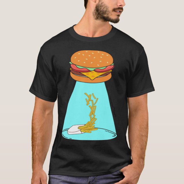 Löjlig hamburger UFO flyghavare bortförande av fri T Shirt (Framsida)