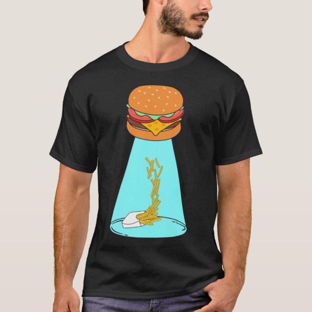 Löjlig hamburger UFO flyghavare bortförande av fri T Shirt (Framsida)